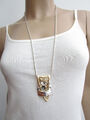 Damen Hals Kette lang Modekette Silber Gold Anhänger Strass Statement Lagenlook!