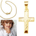 Kinder Kreuz Anhänger zur Taufe Kommunion Echt Silber 925 vergoldet mit Kette