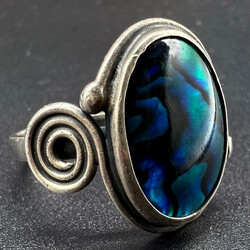 Perlmutt Abalone Muschel Ring 925 Silber geschwungen verziert Vintage RW58