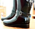 Original Hunter Gloss Stiefel Bikerstil Damen echt Kautschuk lackschwarz OVP