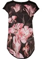 Bedrucktes Shirt Gr. 52/54 Schwarz Rosa Lilien Damen Kurzarmshirt Bluse Neu