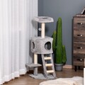 PawHut Kratzbaum Katzenbaum mit Katzenhöhle Leiter E1 MDF Sisal Hellgrau