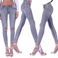 Damen Jeans Röhrenjeans Röhre Stretch Skinny Ripped Hose Sexy Hüftjeans Grau G10