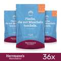 36 x Herrmanns Katzenfutter Fisch mit Grünlippmuschelpulver Tiernahrung 100Gr