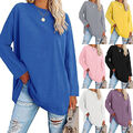 Damen Solid Long Sleeve Pullover Top Casual Loose Bluse T-Shirt Us K