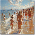 Ölgemälde Druck Leinwand Bild Strand Meer Boot Wanddeko Wandbilder XXL 5611A