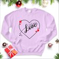 Damen Valentinstag Love Heart bedrucktes Schweißshirt Jubiläum Geschenk T-Shirt Top