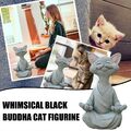 2X Skurrile schwarze Buddha-Katzenfigur Meditation Yoga Sammlerstück Happy Cat