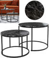 2er Beistelltisch Couchtisch Marmor Optik Schwarz Wohnzimmertisch Rund 60x50cm