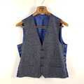 Camp David Anzugweste Herren Gr. 50 Blau Grau Wolle Baumwolle Leinen Weste Gilet