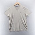 Tommy Hilfiger Herren-T-Shirt mittelbeige bestickt Logo kurzärmelig V-Ausschnitt