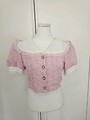 Top Kragen Spitze Rüsche Perlen Rosa Pink Xs S Bluse Kurzarm Tweed 