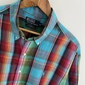 Polo Ralph Lauren Vintage Hemd Gr. XL Herren blau kariert Custom Fit Leinen Baumwolle