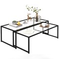 Couchtisch 2er-Set Beistelltisch, Kaffeetisch, Satztisch, Glastisch, Stahl