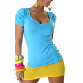 Top T-Shirt Basic Damen geraffte Ärmel Sweatshirt Tunika Bunt Bluse 34 36 38
