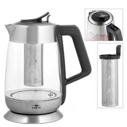 LENTZ Glas-Wasserkocher+Teesieb mit Temperaturwahl Teekocher Teesieb Tee-Kocher