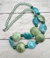 Damen Halskette Modekette Perlenkette Collier grosse Perlen hellgrün türkis grün