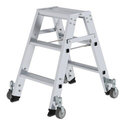 Munk Stehleiter Stufenstehleiter Stufenleiter beidseitig begehbar mit Rollen