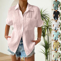 Übergröße Damen Kurzarm Knopf Bluse Tasche Geknöpftes Hemd Freizeit Sommer Tops
