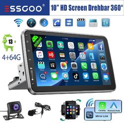 10" Android14 Autoradio 1 DIN GPS Navi RDS 64G WIFI 360° Drehbar Bildschirm +Kam