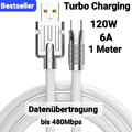 120W 6A USB auf Typ C  Turbo Schnell Ladekabel Datenkabel 1 M