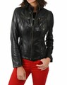 Damen Echt Lammleder Leder Motorrad Slim Fit Biker Jacke Schwarz Mantel