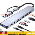 USB-C Hub 8-IN-2 Adapter USB 3.0 Verteiler Splitter Kartenleser für Laptop PC TV