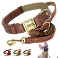 Personalisiert Hundehalsband & Leine mit Namen Gravur Weiches Leder Verstellbar