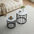 2er Set Couchtisch Marmor Optik Wohnzimmer Sofatisch Rund Beistelltisch