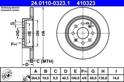 2x ATE Bremsscheibe 24.0110-0323.1 für ABARTH  passend für FIAT OPEL