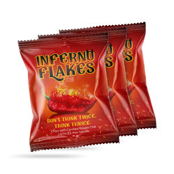 (100gr/31,65 Euro) | 3x INFERNO FLAKES |  | Carolina Reaper Chili Chips | 3x20gKartoffelchips mit der schärfsten Chili der Welt!