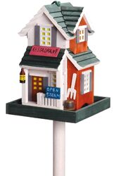 Deko-Vogelhaus mit Ständer Futterstation Holz mit Futtersilo Hängend und stehend