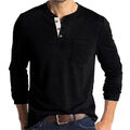 Herren Hemd Knopfleiste Langarmshirt Henley Longsleeve Pullover Sweatshirt Tops 