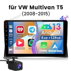 6+128GB Für VW T5 Multivan Autoradio Navi GPS Bluetooth Android 13 CarPlay RDS
