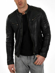 Neu Herren Lederjacke Schwarz Slim Fit Motorrad Echt Lammfell Bikerjacke