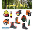 Waldarbeiterkombi, Schnittschutzlatzhose, Forstschutzjacke, -Handschuhe,-Stiefel