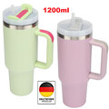 Thermobecher mit Strohhalm und Henkel, 1200ml 40oz Kaffeebecher To Go mit Deckel