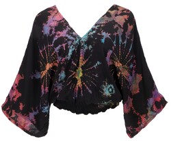 Luftige Batikbluse, Boho Sommerbluse - schwarz
