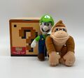 Luigi + Donkey Kong Plüsch Stoffigur + Super Mario Bros. Blechdose 