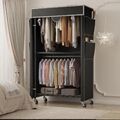 Kleiderschrank Stoffschrank mit Kleiderstangen Faltschrank Schrank mit 4 Rädern