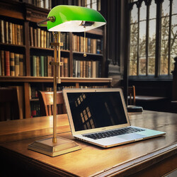 LED Schreibtischleuchte Tischlampe Glas grün Bibliothek Bankerlampe antik Bronze