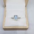 14k Echt Weißgold Natürlich Aquamarin Und Diamanten Solitaire Verlobungsring
