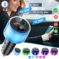 FM Transmitter Auto Bluetooth 5.3 KFZ Radio Adapter PD&QC 3.0 USB-C Ladegerät