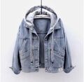 Damen Jeansjacke Jacke Kapuze Pullover Denim Kapuze Top Casual Langarm NEU