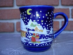 Weihnachtstasse 0,2l Glühweintasse blau mit Weihnachtsmotiv aus Keramik  X-MAS