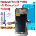 HX Display für iPhone 15 Pro Max LCD Bildschirm SCHWARZ Black + Profi Werkzeug