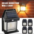 Set 4x  Solar Wandleuchte mit Bewegungsmelder 3 Modi IP65 LED Außenlicht Garten 