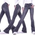 Damen Jeans Hose Bootcut Mid Waist Push Schlaghose High Waist Sexy Stretch B121