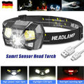 LED Stirnlampe Super Hell 60000LM USB Wiederaufladbar Bewegungssensor Kopflampe