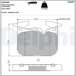 1x ORIGINAL® Delphi LP2449 Bremsbelagsatz, Scheibenbremse Vorne, exkl.